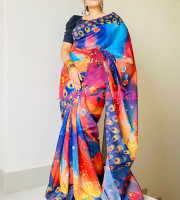 ব্লাউজ পিছ সহ ডিজিটাল প্রিন্ট শাড়ি কোড DP-6042